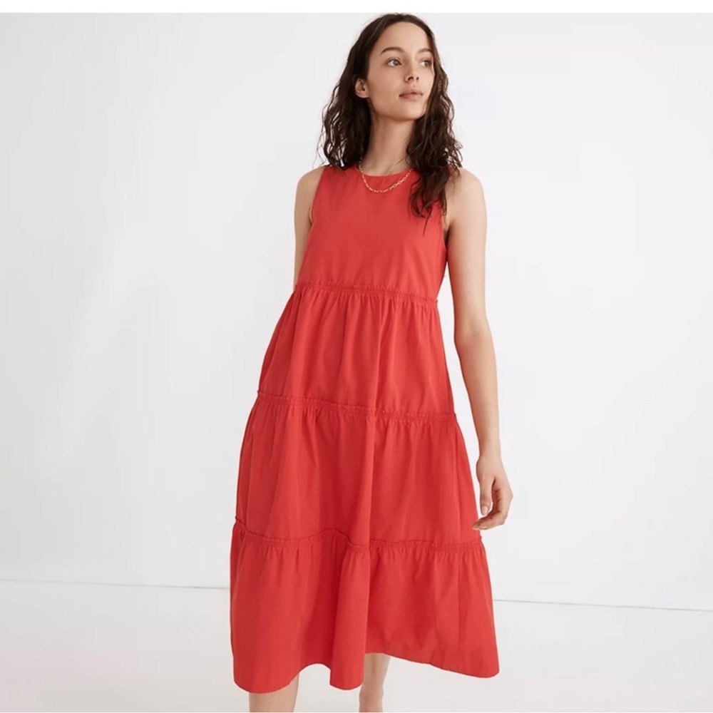 Madewell Red Tiered Midi Dress